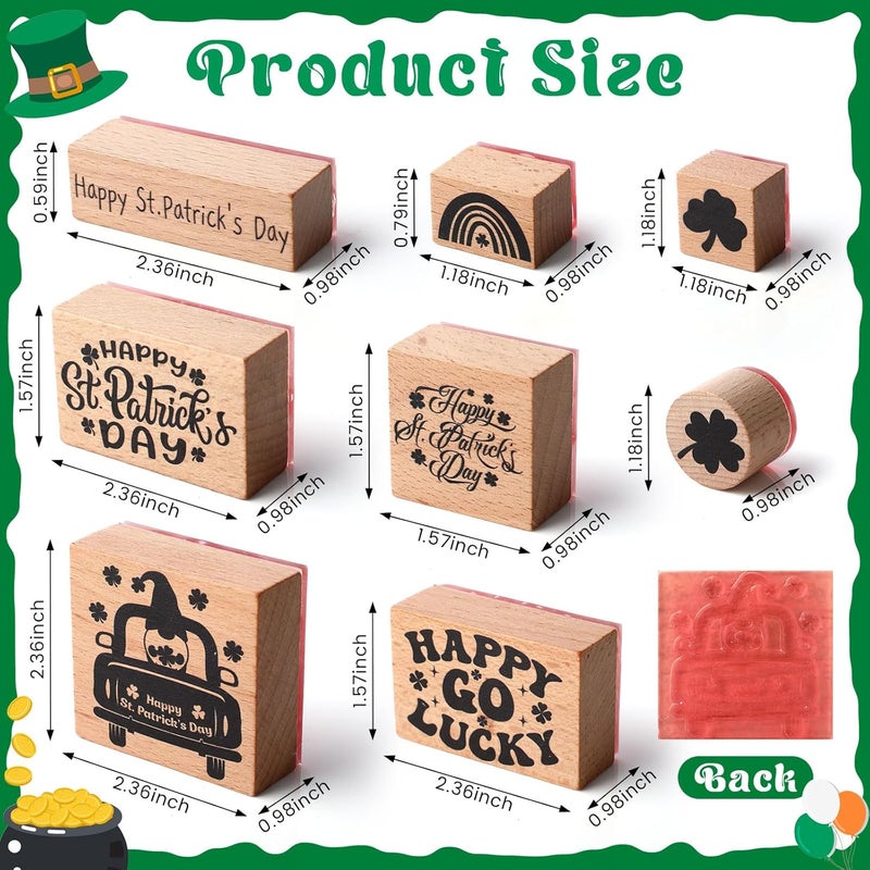 Supervitae 8 Pcs St. Patrick's Day Rubber Stamp Set Wooden Rubber Stamps St. Patrick Day's Gnome Vintage Wooden Rubber Art Stamps for Crafting and DIY Scrapbooking Card Making Hand Book - Image 2